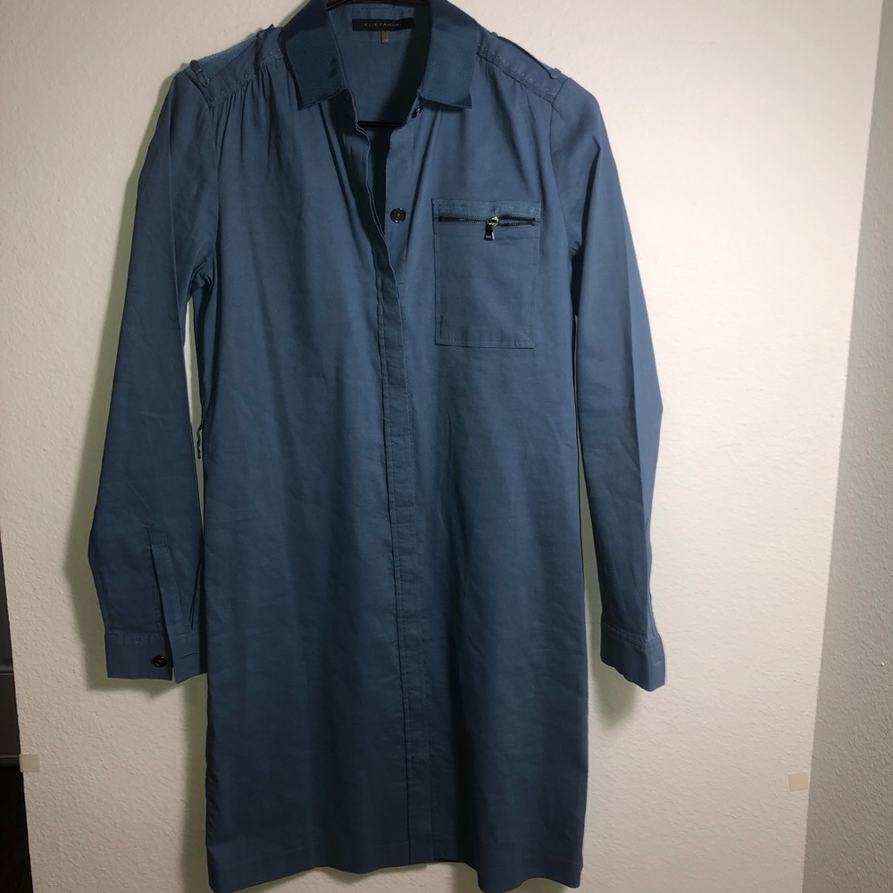 Elie Tahari Blue Button dress collar long Sleeve 2
